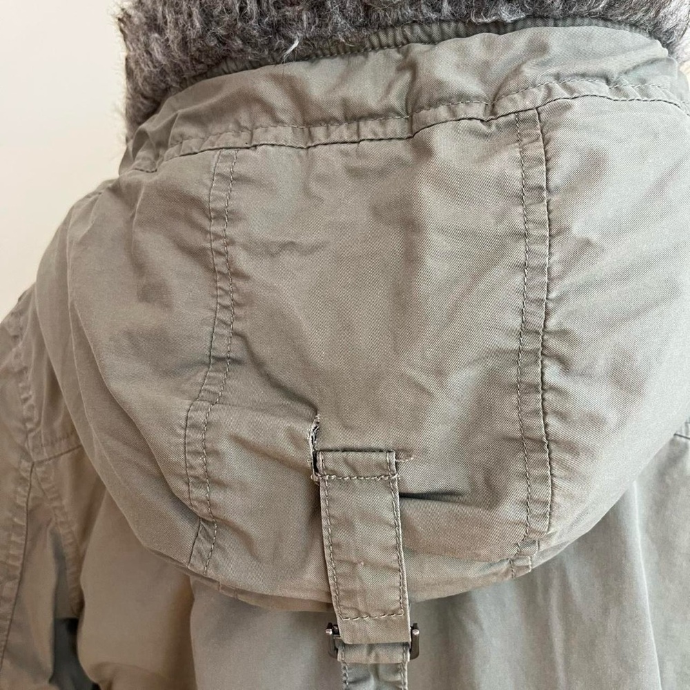 Vintage Y2K Bella Swan Green Fur Trim Military Cargo Parka Coat Jacket Hoodie M - Picture 11 of 14